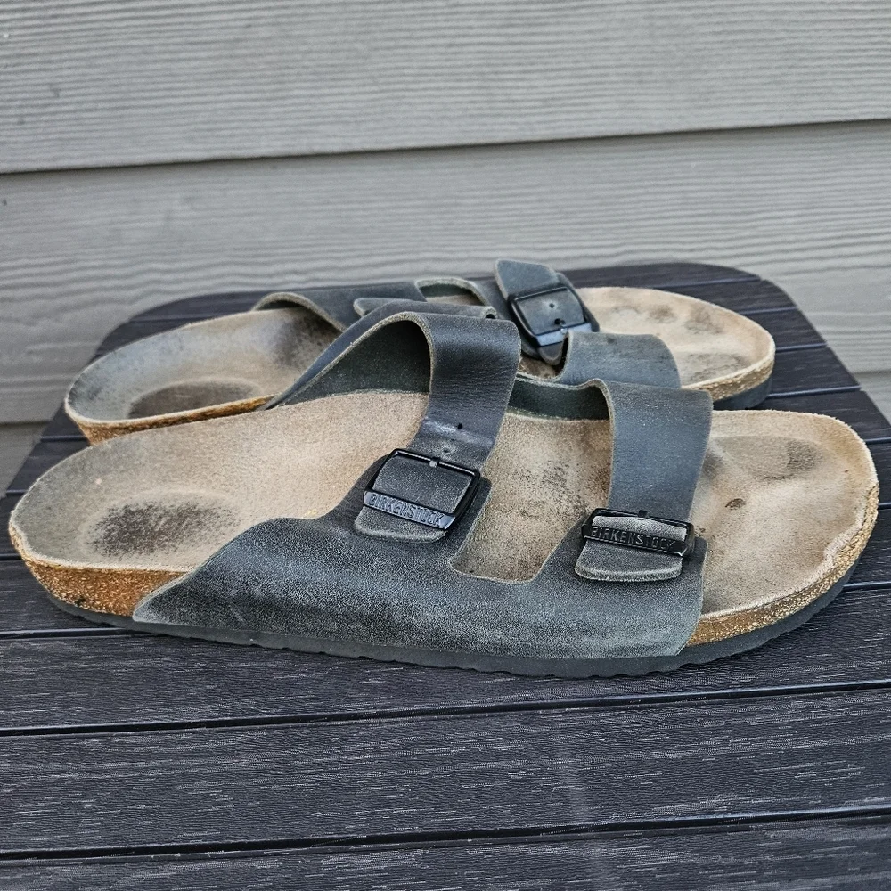 Birkenstock Arizona Sandals Mens Faded Black Leather Shoes EU 46 US 13 - 13.5